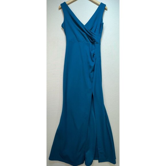 Woosea Womens Split Maxi Dress V Neck Cocktail Party Size M Teal Blue Sleeveless - Picture 1 of 10